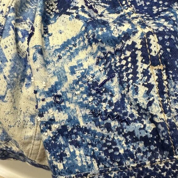 Chico’s Mixed Artisan Pattern Beaded Cropped Jean Jacket in Mysterious Blue XL - Picture 12 of 12